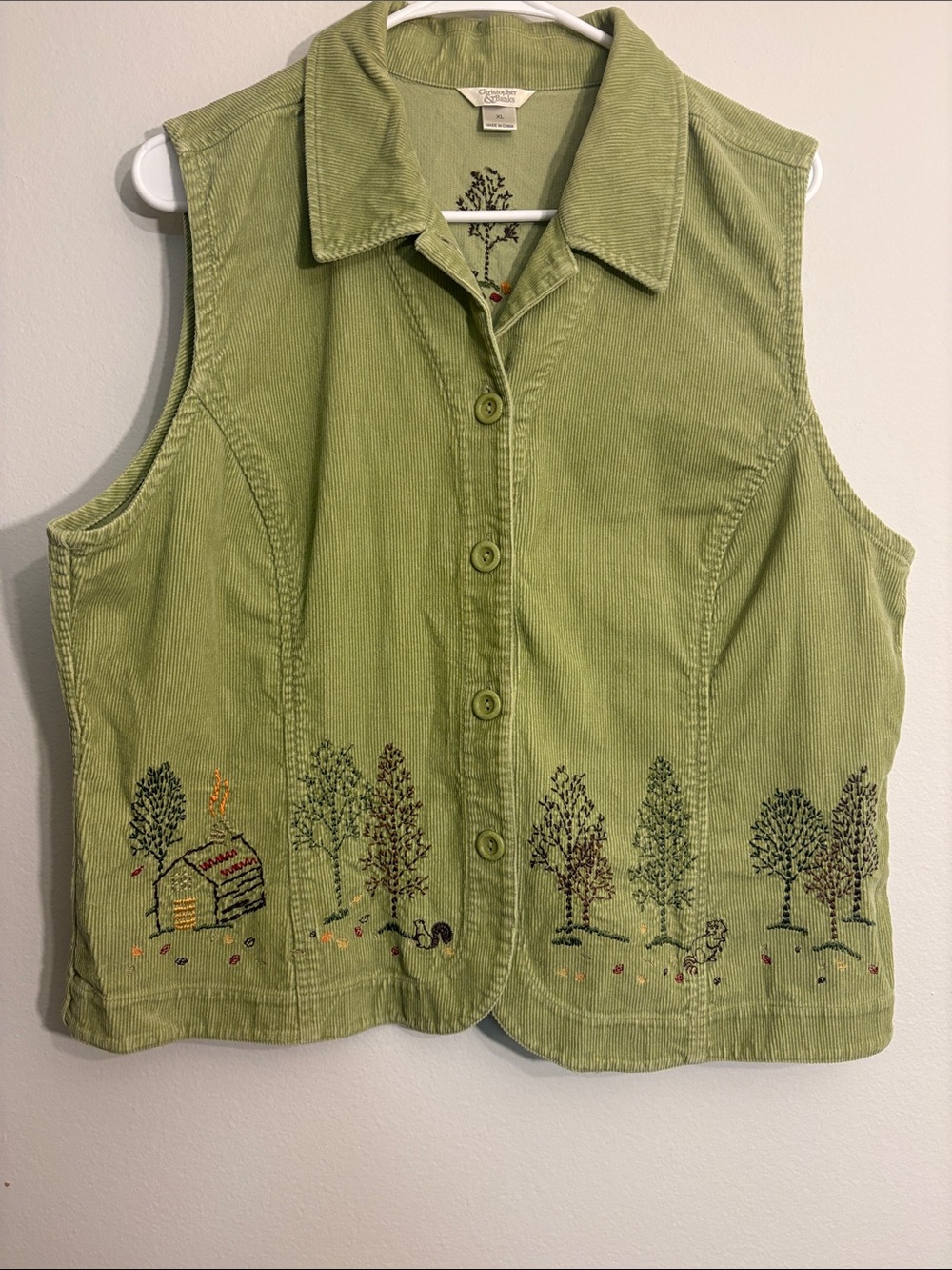 Christopher and banks Corduroy Embroidered Green Sleeveless vest - Picture 1 of 9